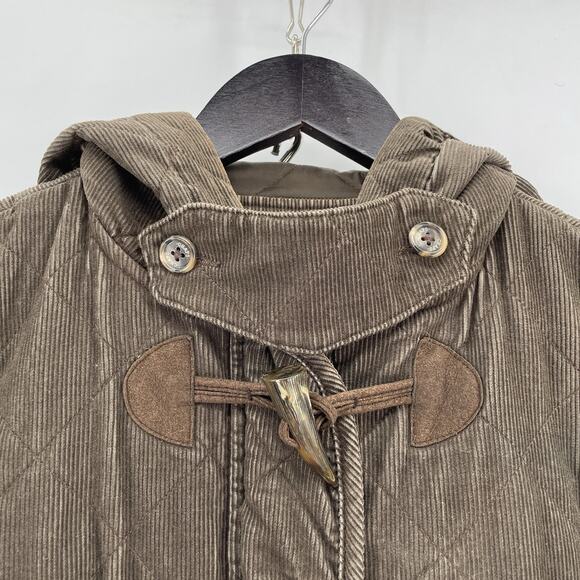 Chaps Denim Corduroy Jacket Women Large Brown Toggle Quilted Hood Rustic - Picture 2 of 11